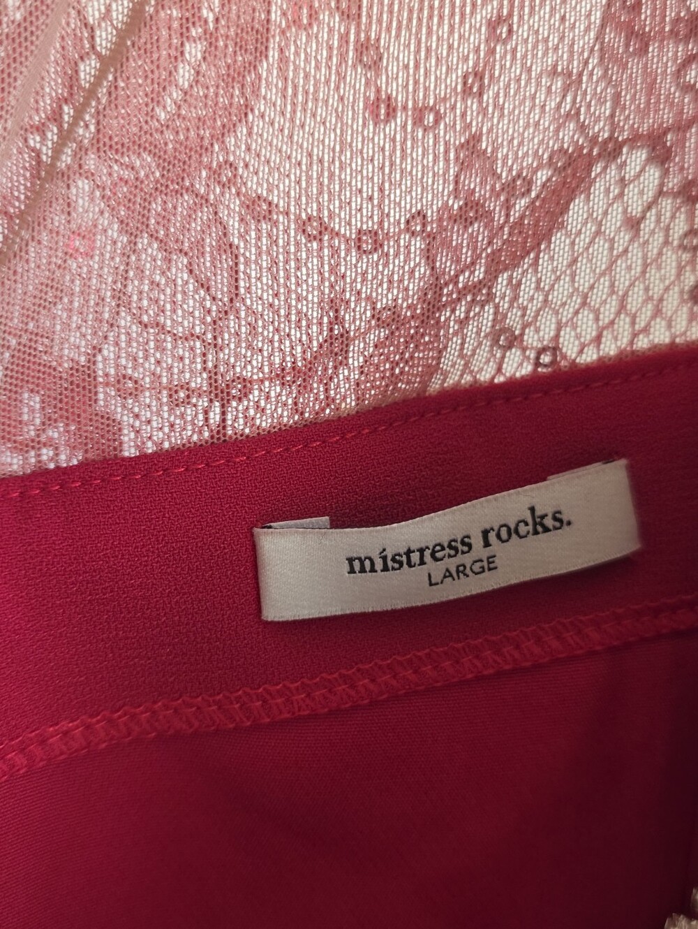 Mistress Rocks Rhinestone-Trim Red Lace Sleeve Bodycon Mini Dress - Picture 10 of 13